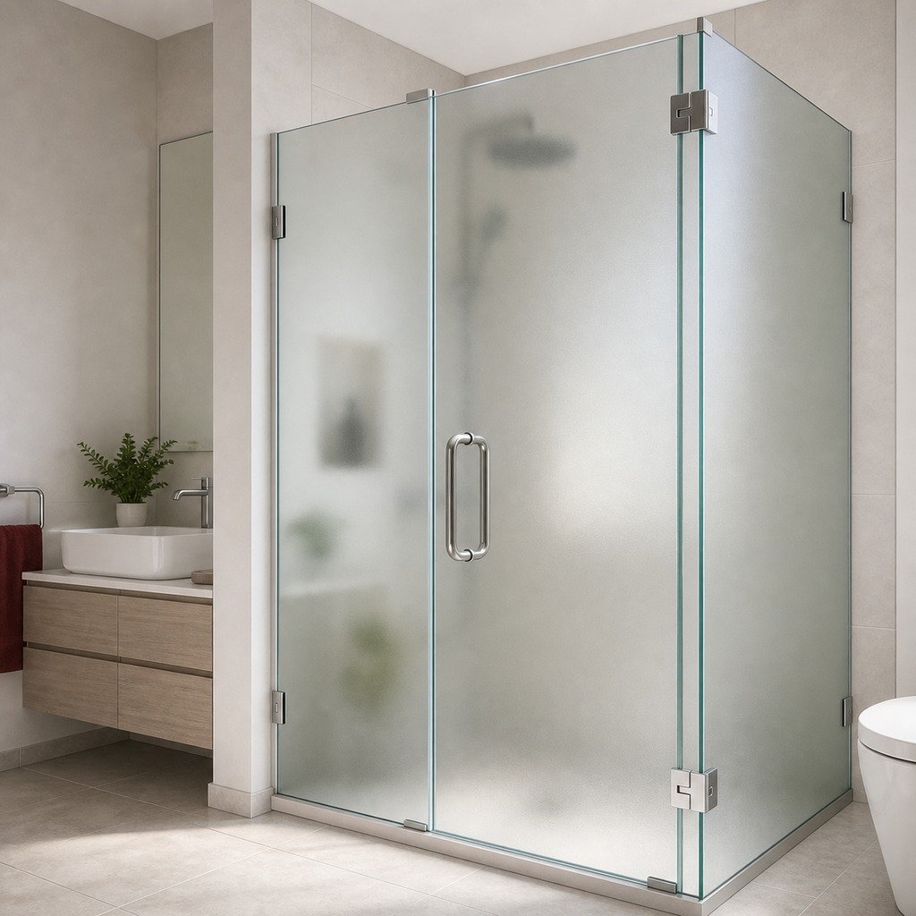 frosted-glass-shower-enclosure Hardware and seals